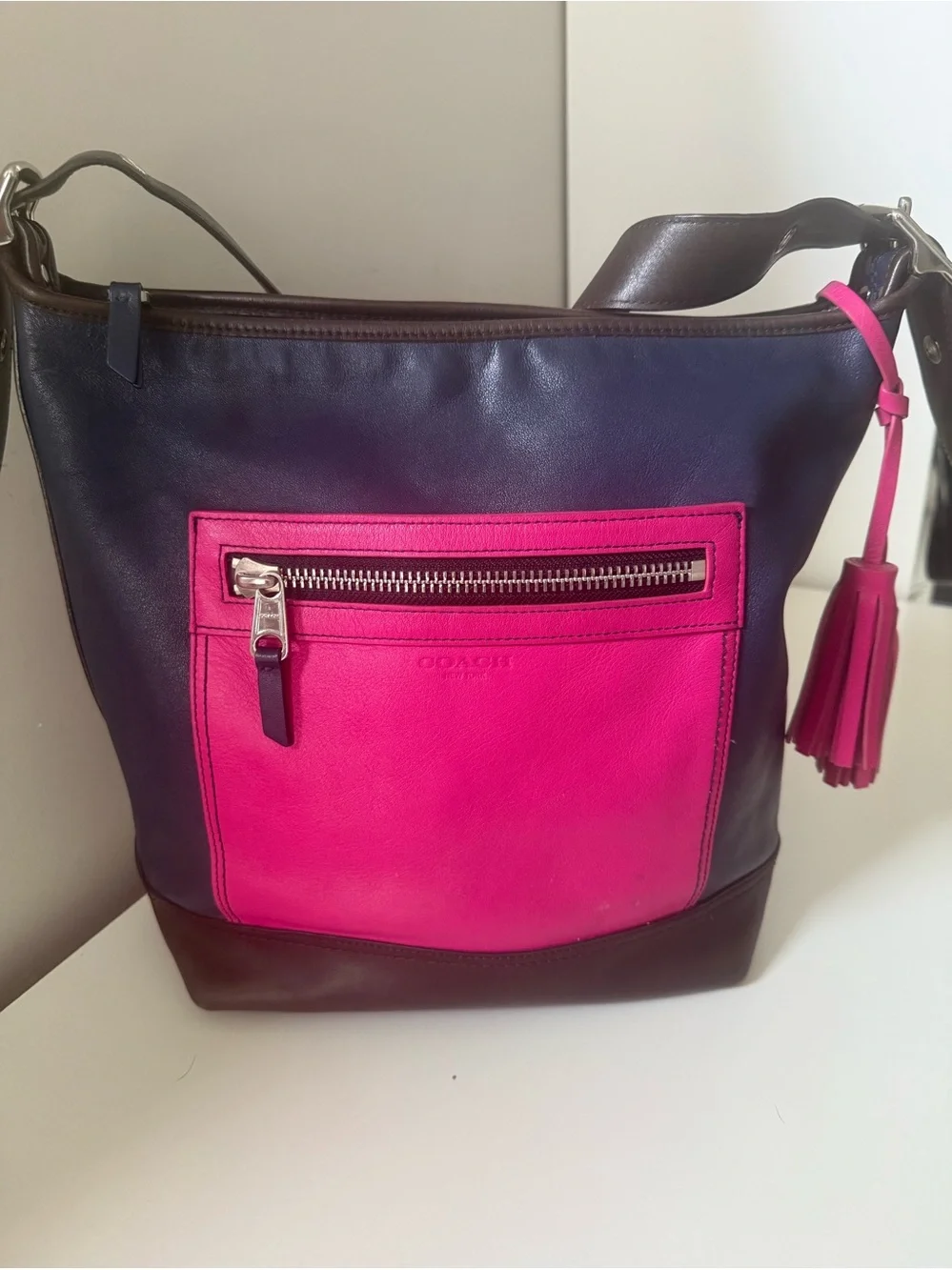 Coach Legacy Y2K Colorblock Leather Crossbody Duffle Bag – Pink/Navy/Brown 19995
